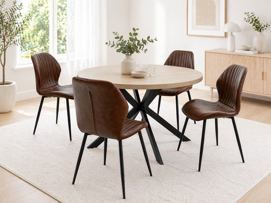 Willow 1.2m Light Oak Round Dining Table Set + Cambridge Dining Chairs