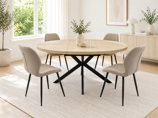 Willow 1.2m Extending (+40cm) Light Oak Round Dining Table Set + Ashton Chairs