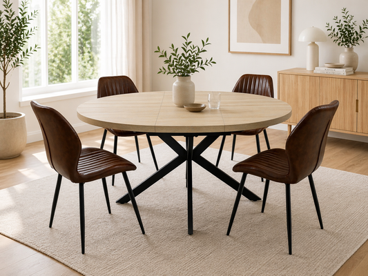 Willow 1.2m Extending (+40cm) Light Oak Round Dining Table Set + Cambridge Dining Chairs
