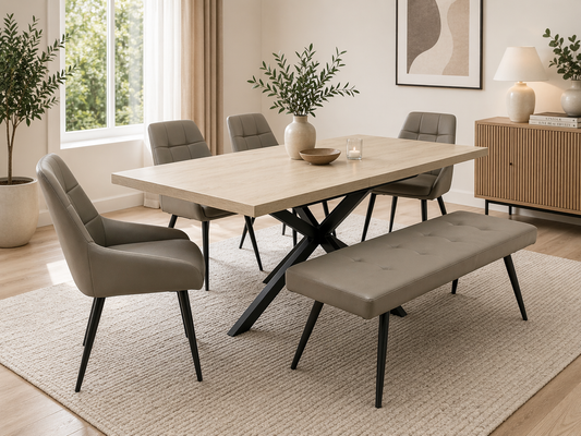 Willow 1.6m Light Oak Dining Table Set + Naples Chairs & Dining Bench