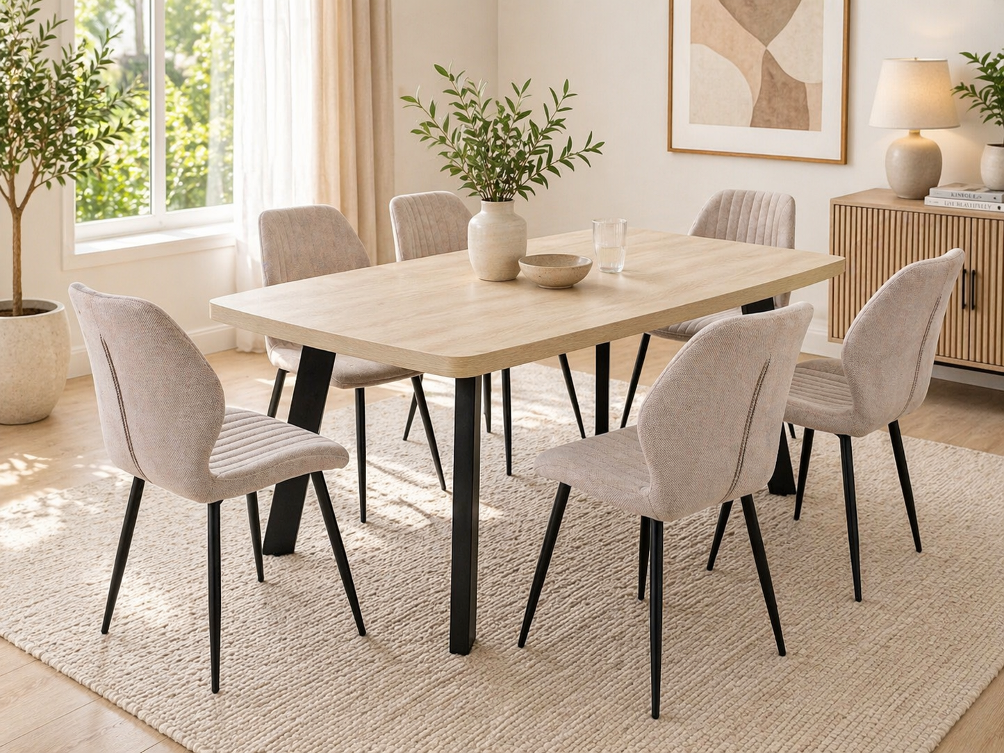 Willow 1.6m Light Oak Dining Table Set + Ashton Dining Chairs