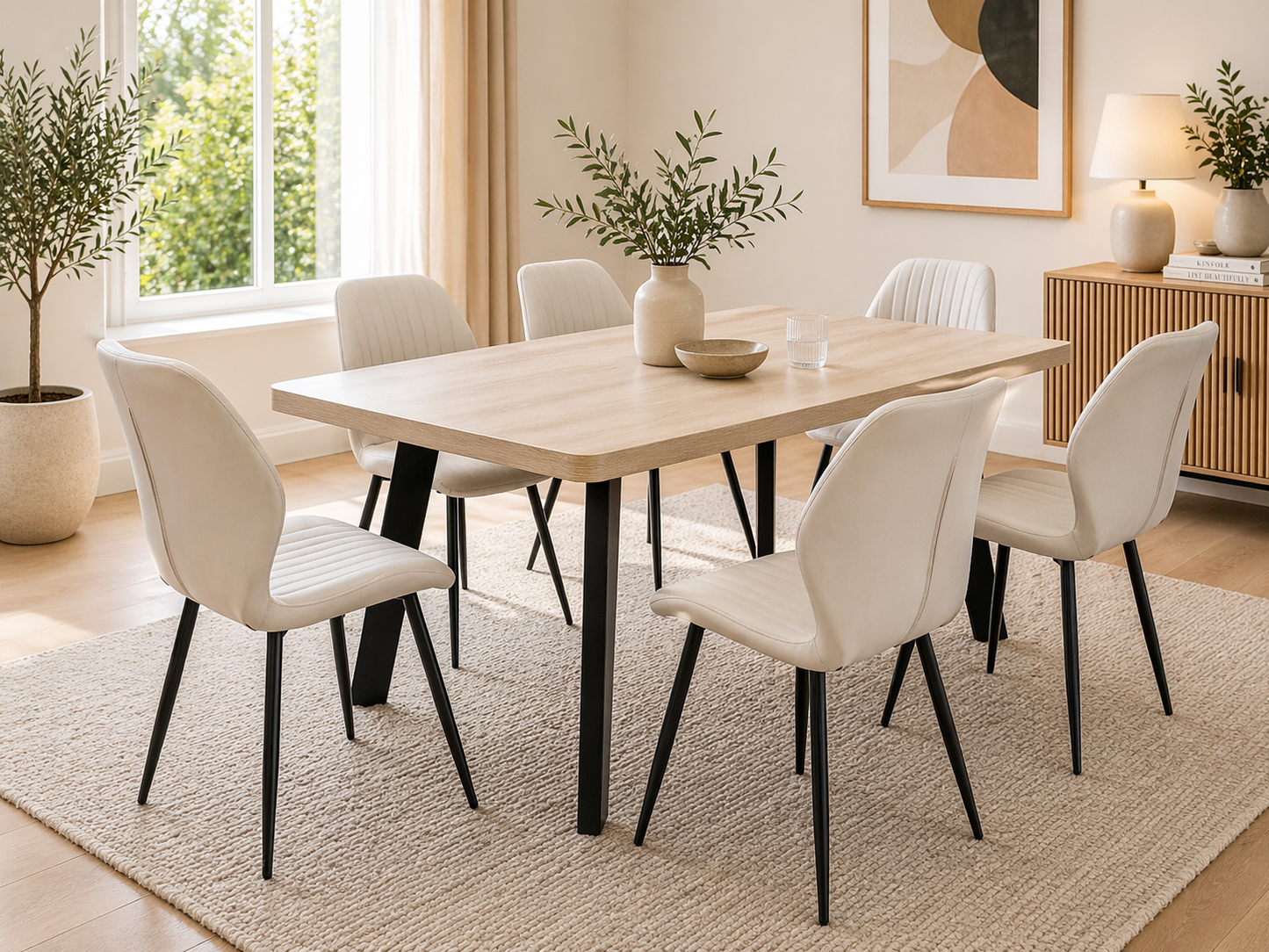 Willow 1.6m Light Oak Dining Table Set + Prague Dining Chairs