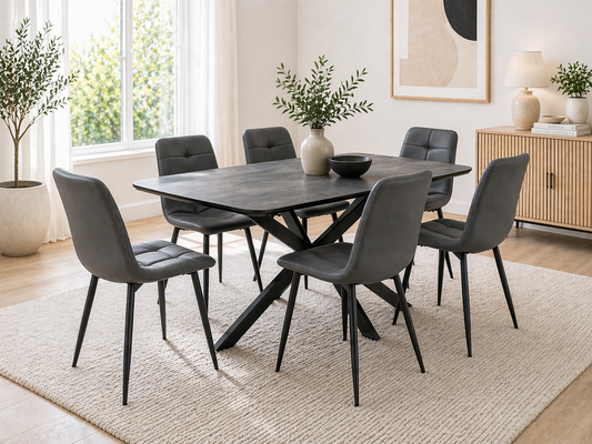 Nero 1.5m Charcoal Stone Dining Table Set + Axel Charcoal Dining Chairs