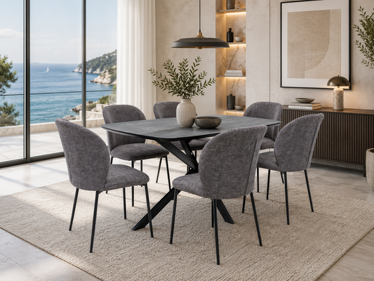 Nero 1.5m Charcoal Stone Dining Table Set + Nero Grey Dining Chairs