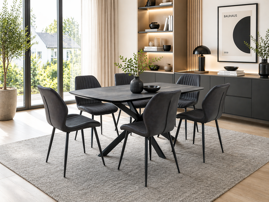 Nero 1.5m Charcoal Stone Dining Table Set + Lisburn Dining Chairs