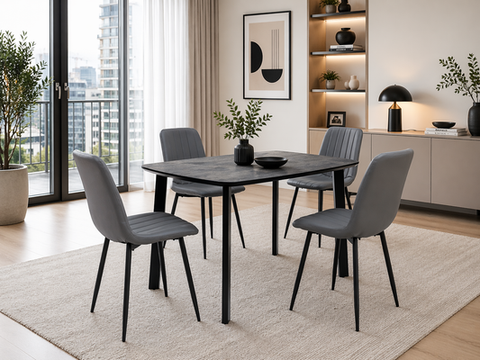 Nero 1.2m Charcoal Stone Dining Table Set + Harper Dining Chairs