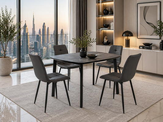 Nero 1.2m Charcoal Stone Dining Table Set + Axel Dining Chairs
