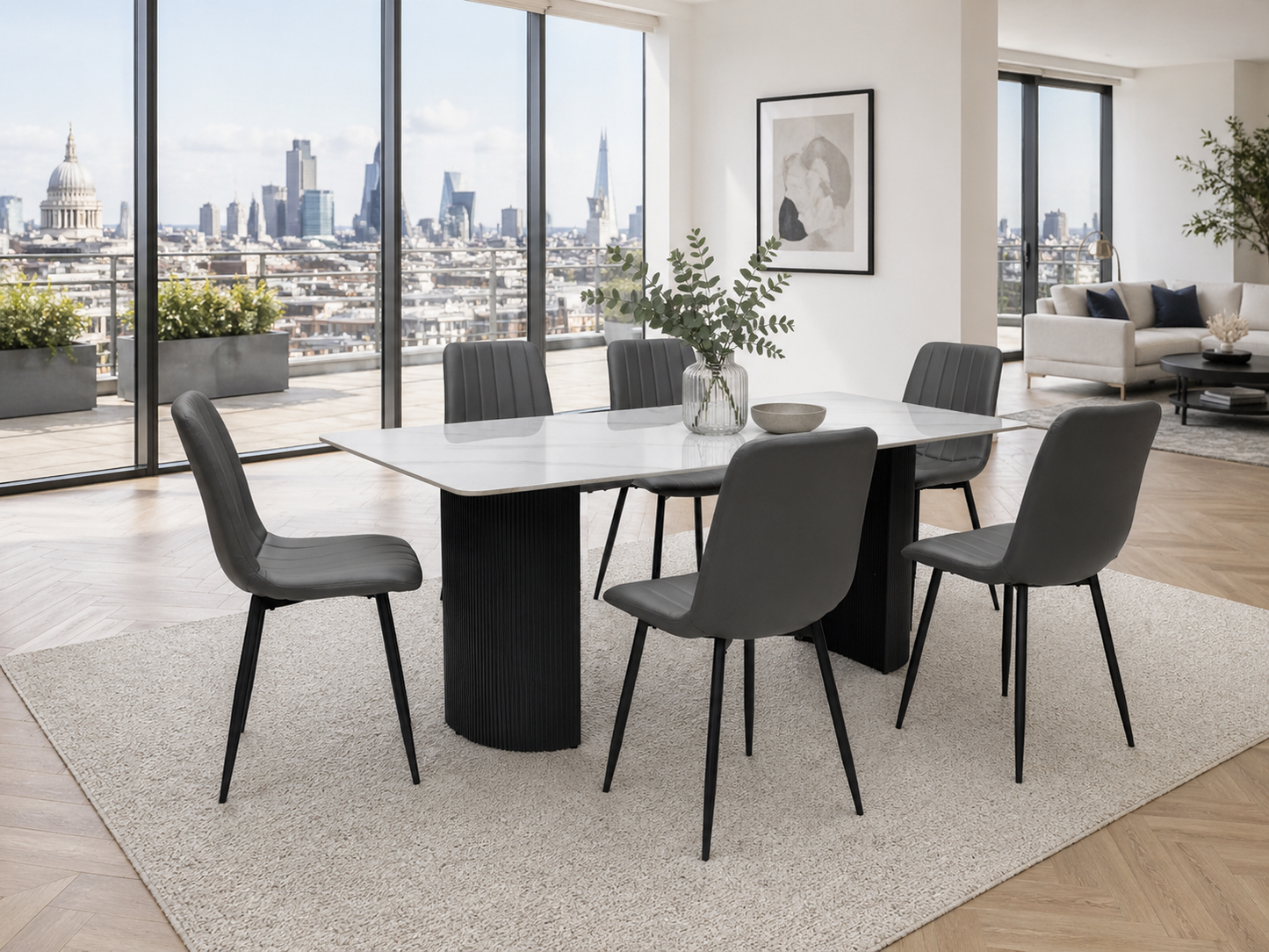 Florence Italy White Stone 1.8m Dining Table Set + Harper Dining Chairs