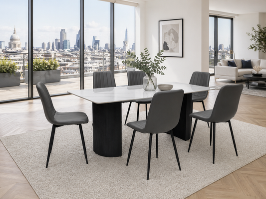 Florence Italy White Stone 1.8m Dining Table Set + Harper Dining Chairs