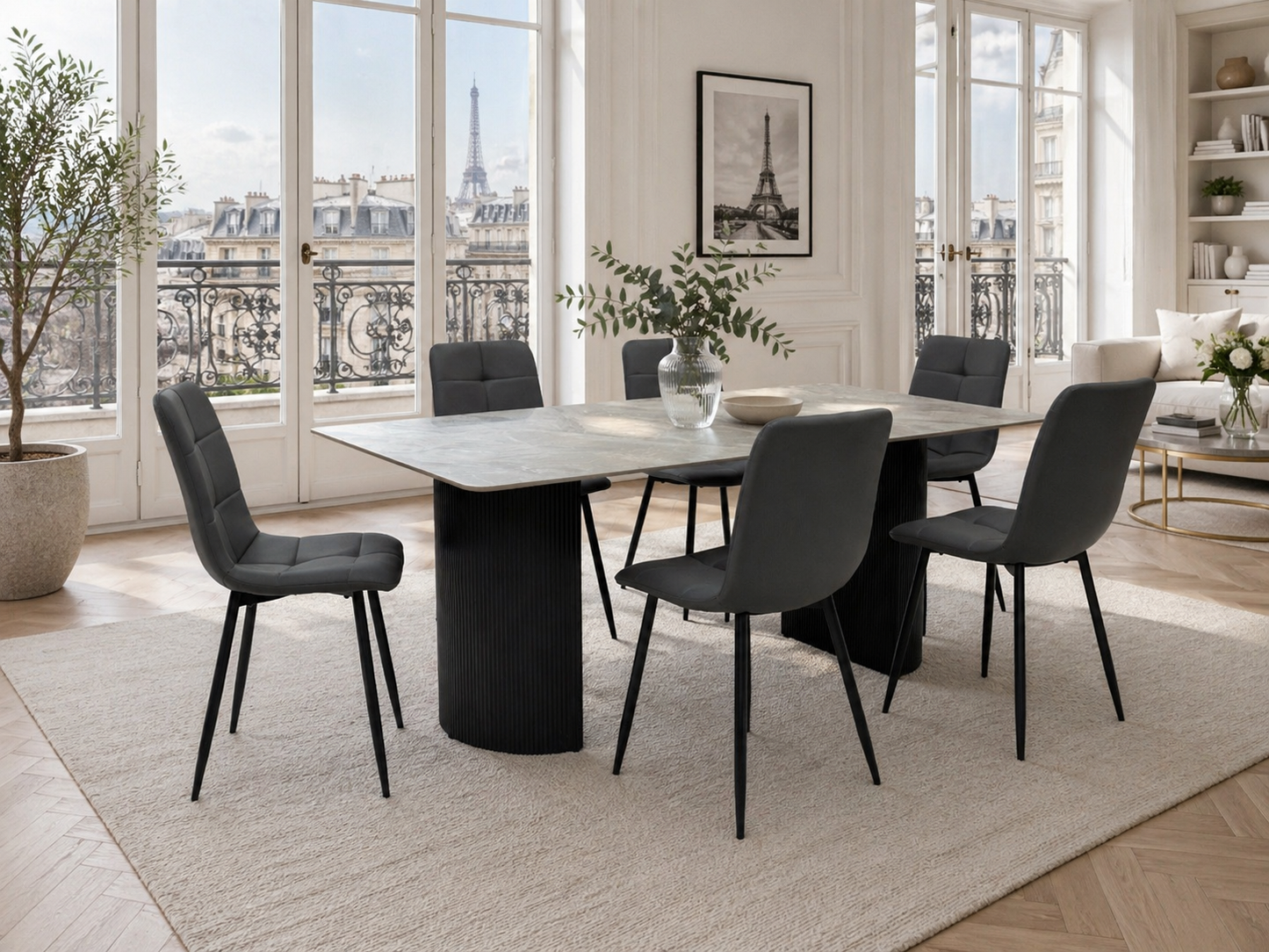 Florence Italy Grey Stone 1.8m Dining Table Set + Axel Dining Chairs