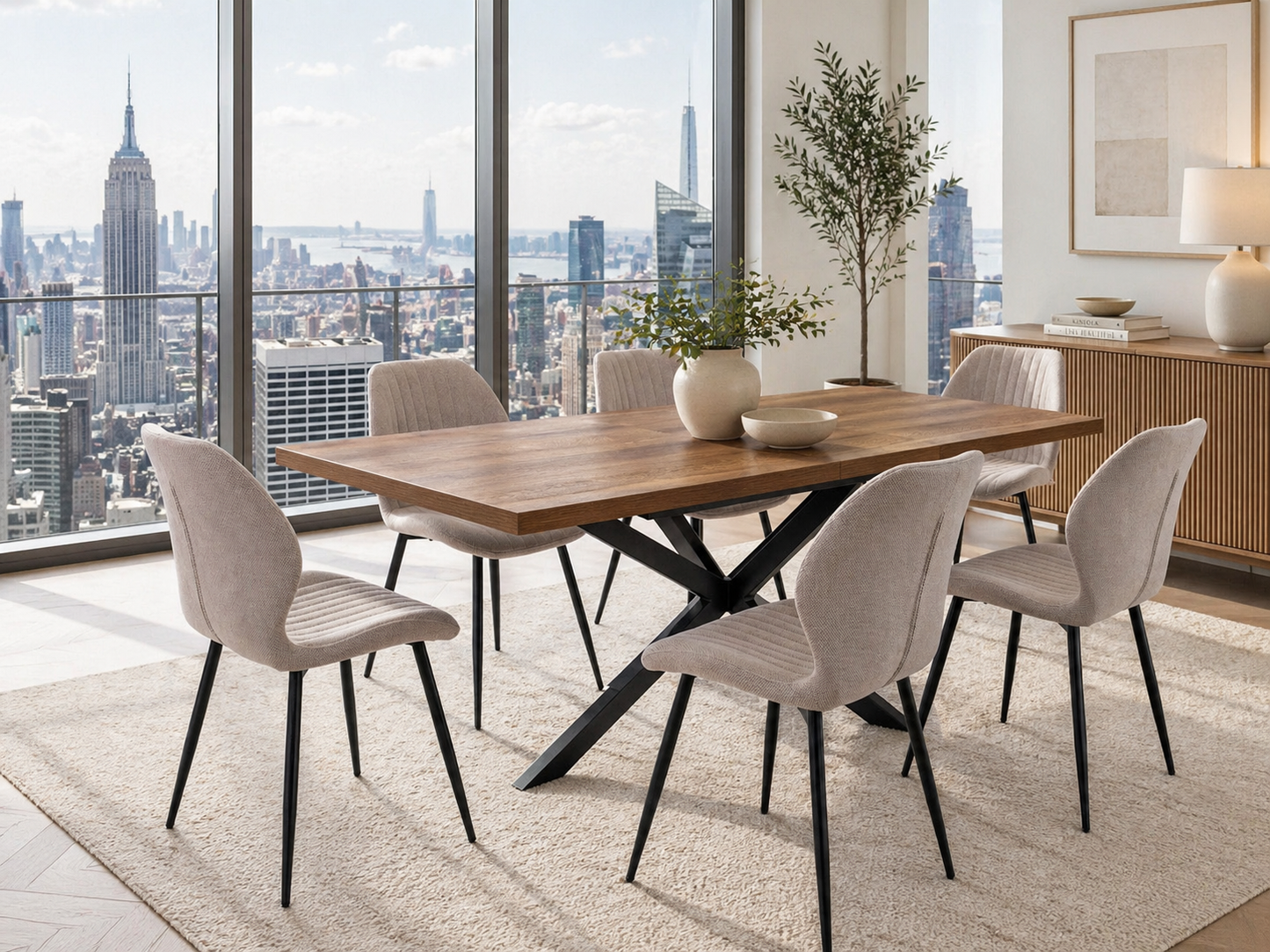 Ashbourne 1.6m Extending (+40cm) Dark Oak Dining Table Set + Ashton Dining Chairs
