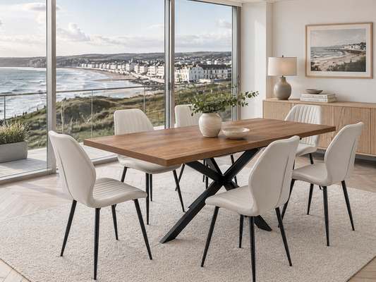 Ashbourne 1.6m Extending (+40cm) Dark Oak Dining Table Set + Santorini Dining Chairs