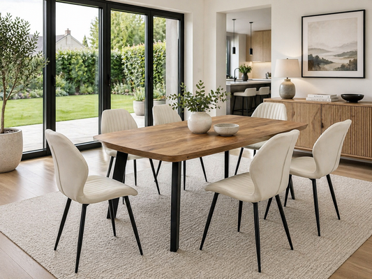 Ashbourne 1.2m Extending (+40cm) Dark Oak Dining Table Set + Santorini Dining Chairs