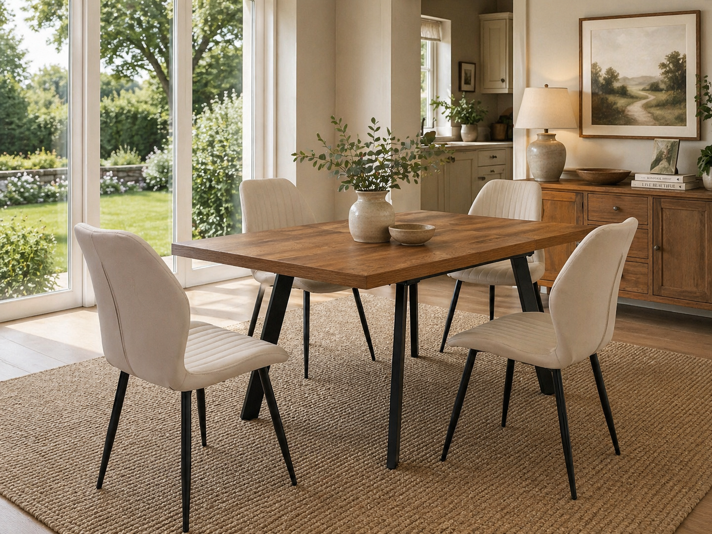Ashbourne 1.2m Dark Oak Dining Table Set + Santorini Dining Chairs