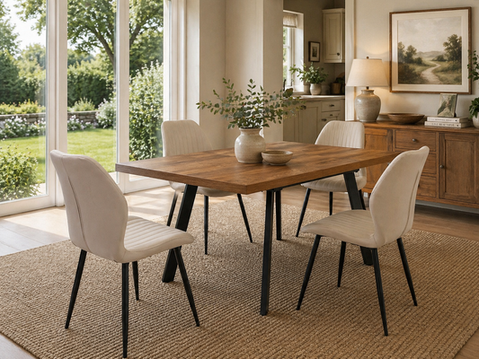 Ashbourne 1.2m Dark Oak Dining Table Set + Santorini Dining Chairs