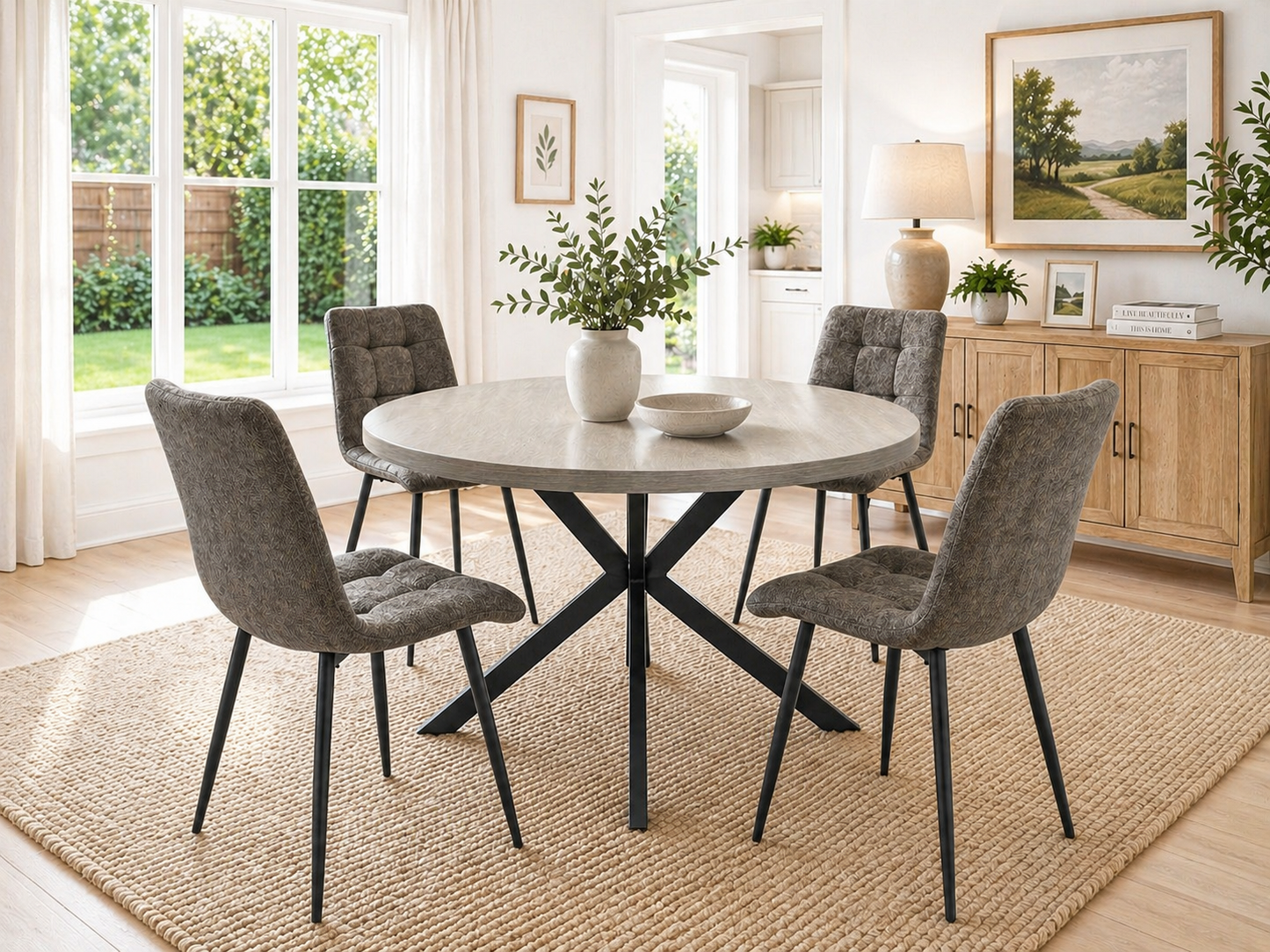 Zurich 1.2m Light Grey Round Dining Table Set + Logan Mocha Dining Chairs