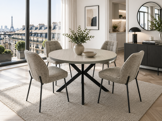 Zurich 1.2m Light Grey Round Dining Table Set + Athens Dining Chairs