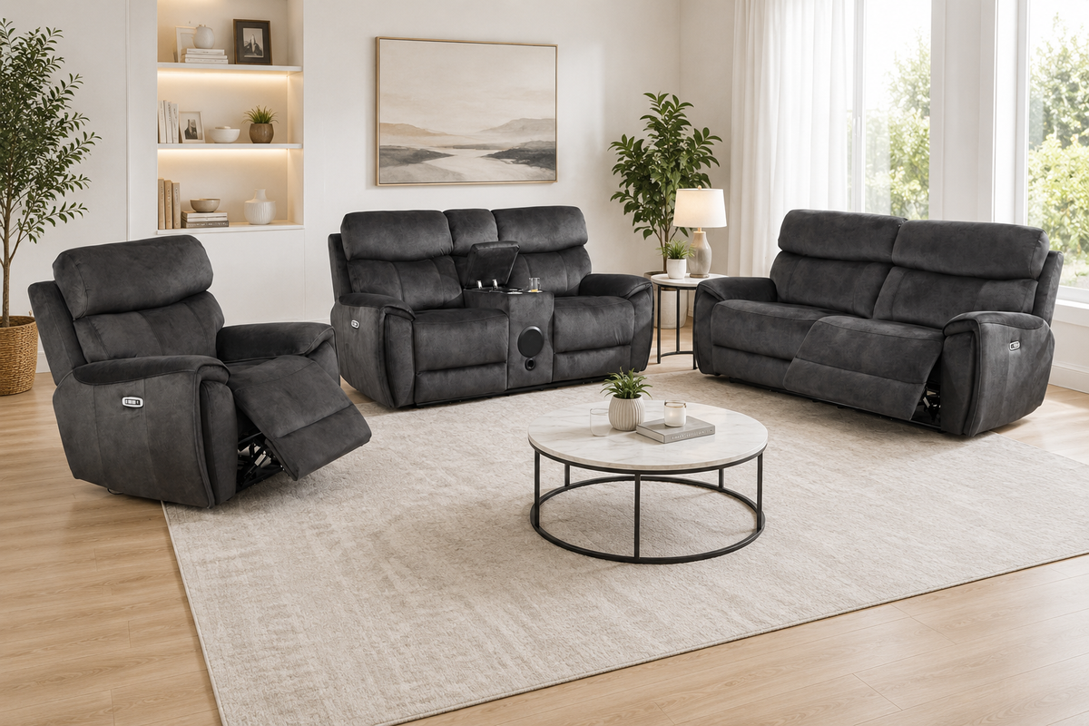 Seville Power Reclining Sofas - Charcoal Fabric