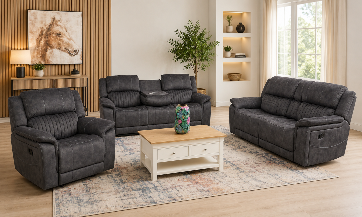 Platina Recliner Sofas Dark Grey Fabric