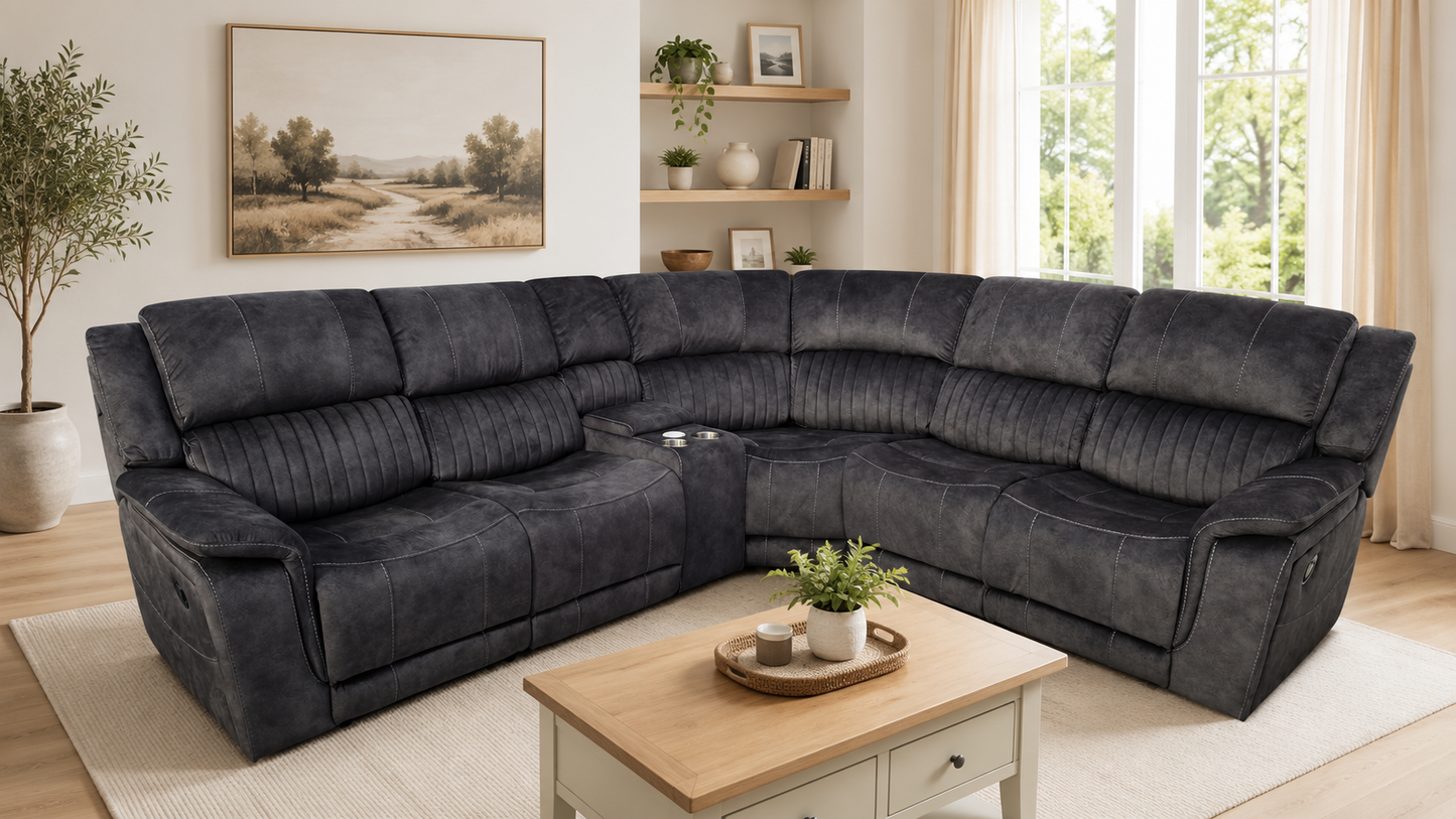 Platina Recliner Corner Sofas Dark Grey Fabric