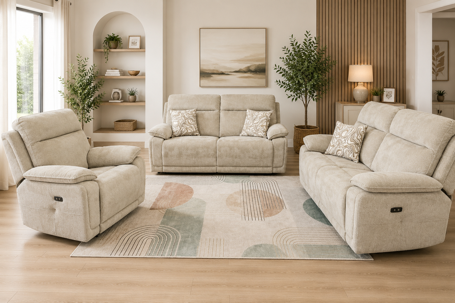 Newton Power Recliner Sofas - Camel Fabric