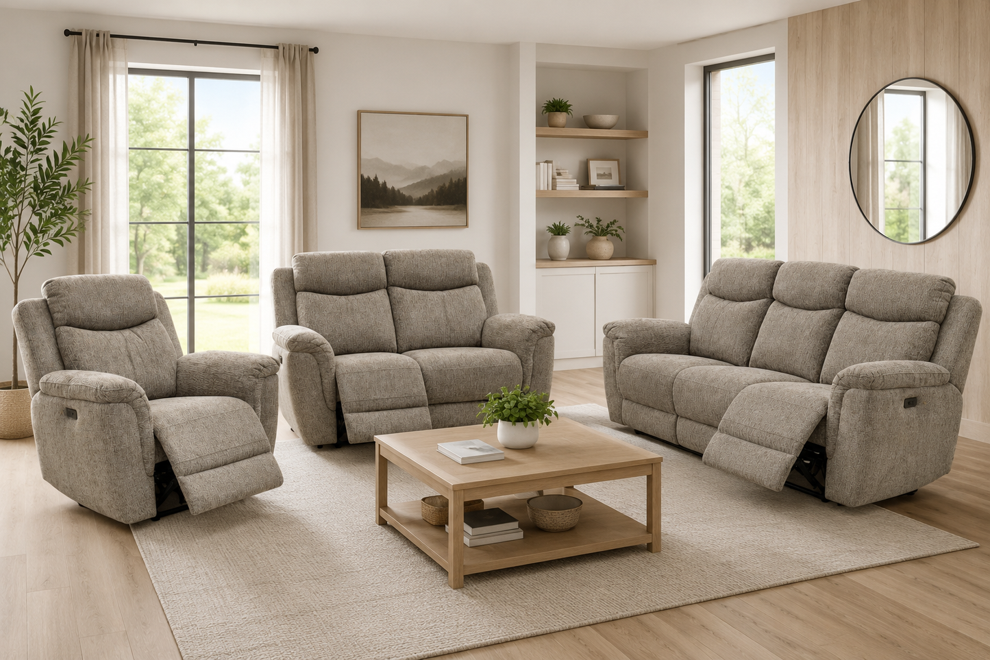 Finley Pebble Fabric Recliner Sofas