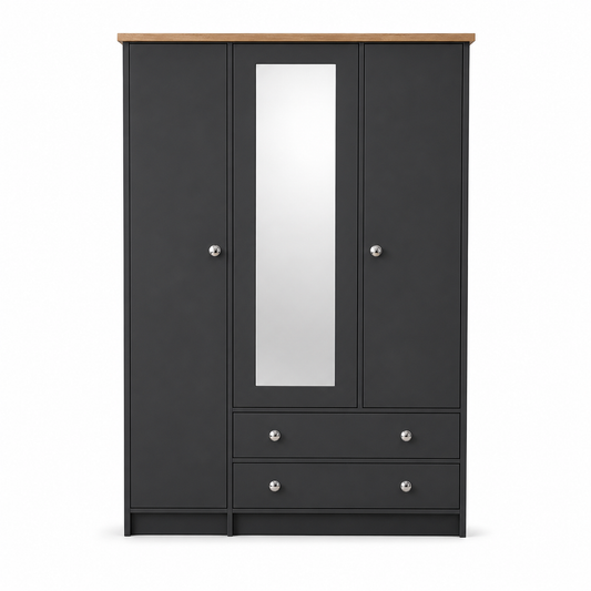 Millwood Charcoal Grey Three Door Two Drawer Wardrobe