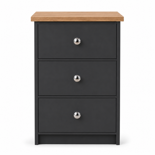Millwood Charcoal Grey 3 Drawer Bedside Locker