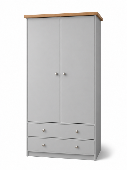 Millwood Light Grey Two Door Two Drawer Wardrobe