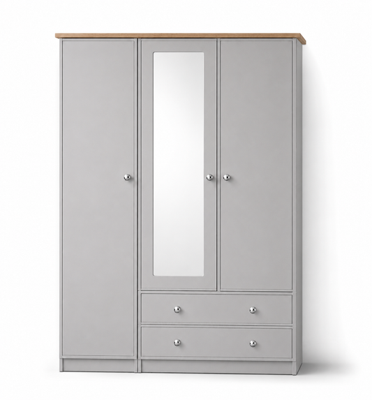 Millwood Light Grey Three Door Two Drawer Wardrobe
