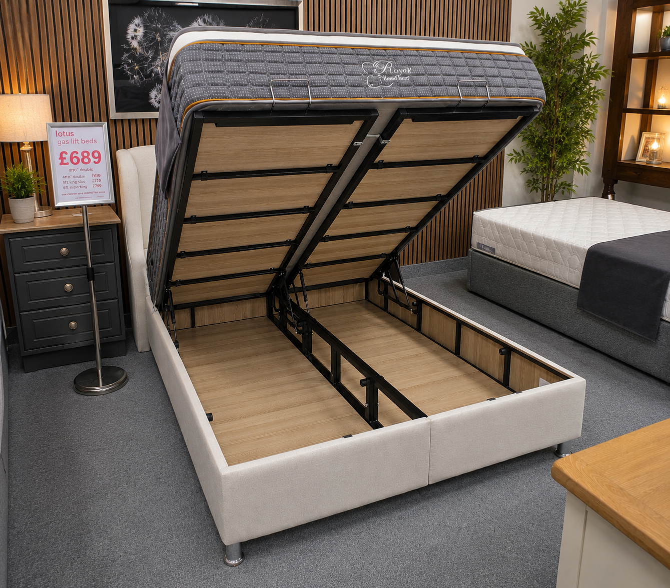 Kingsley Oslo Gas Lift Storage Beds Oatmeal