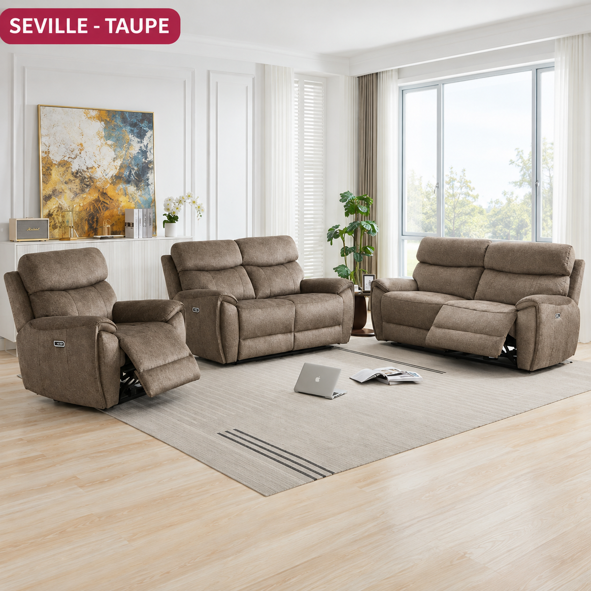 Seville Power Reclining Sofas - Taupe Fabric