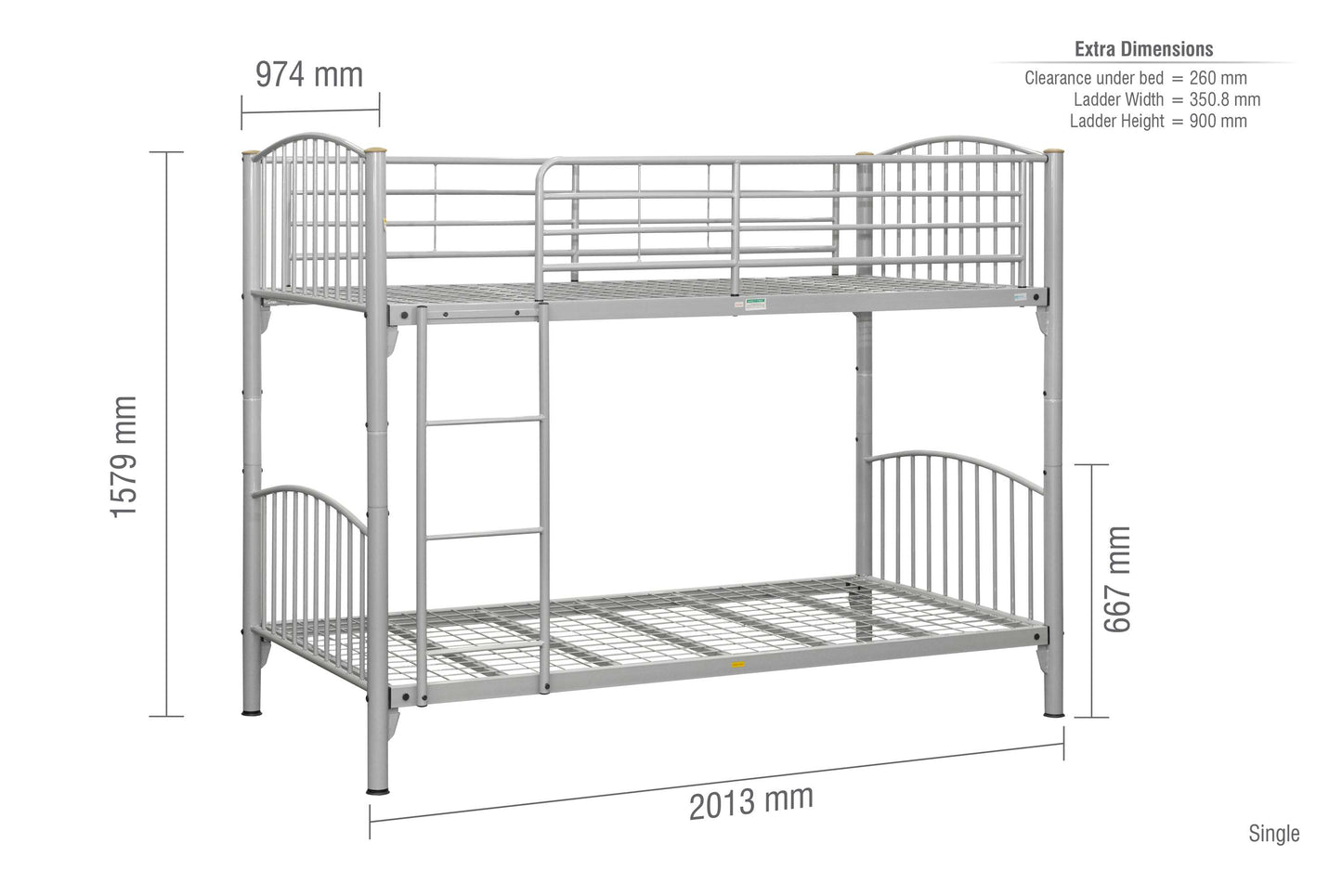 Corfu Metal Grey Bunk Bed