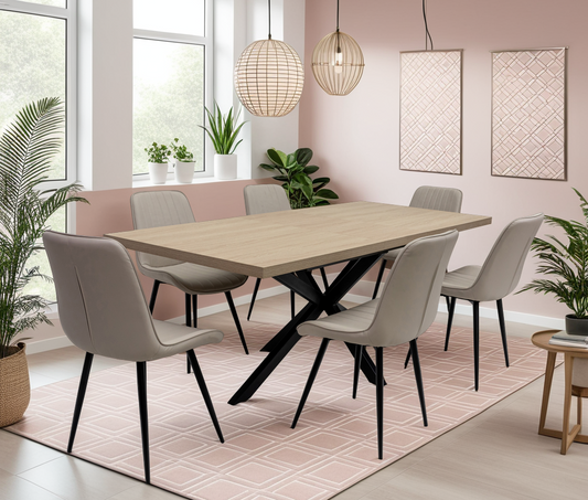 Willow 1.6m Extending (+40cm) Light Oak Dining Table Set + 6x Prague Dining Chairs