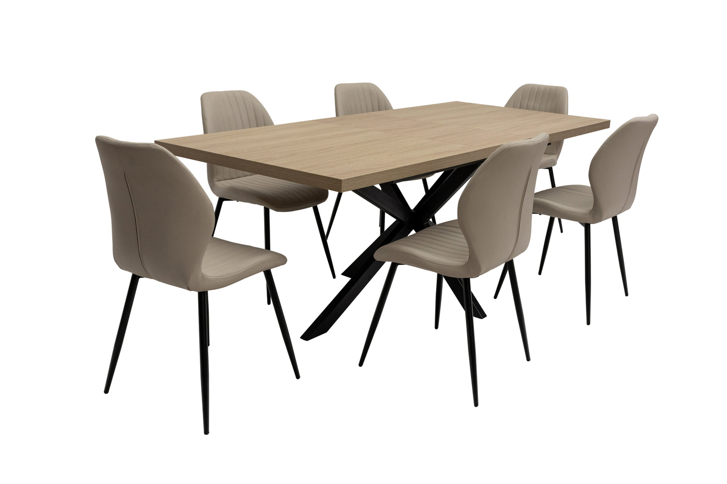 Willow 1.6m Extending (+40cm) Light Oak Dining Table Set + 6x Santorini Dining Chairs