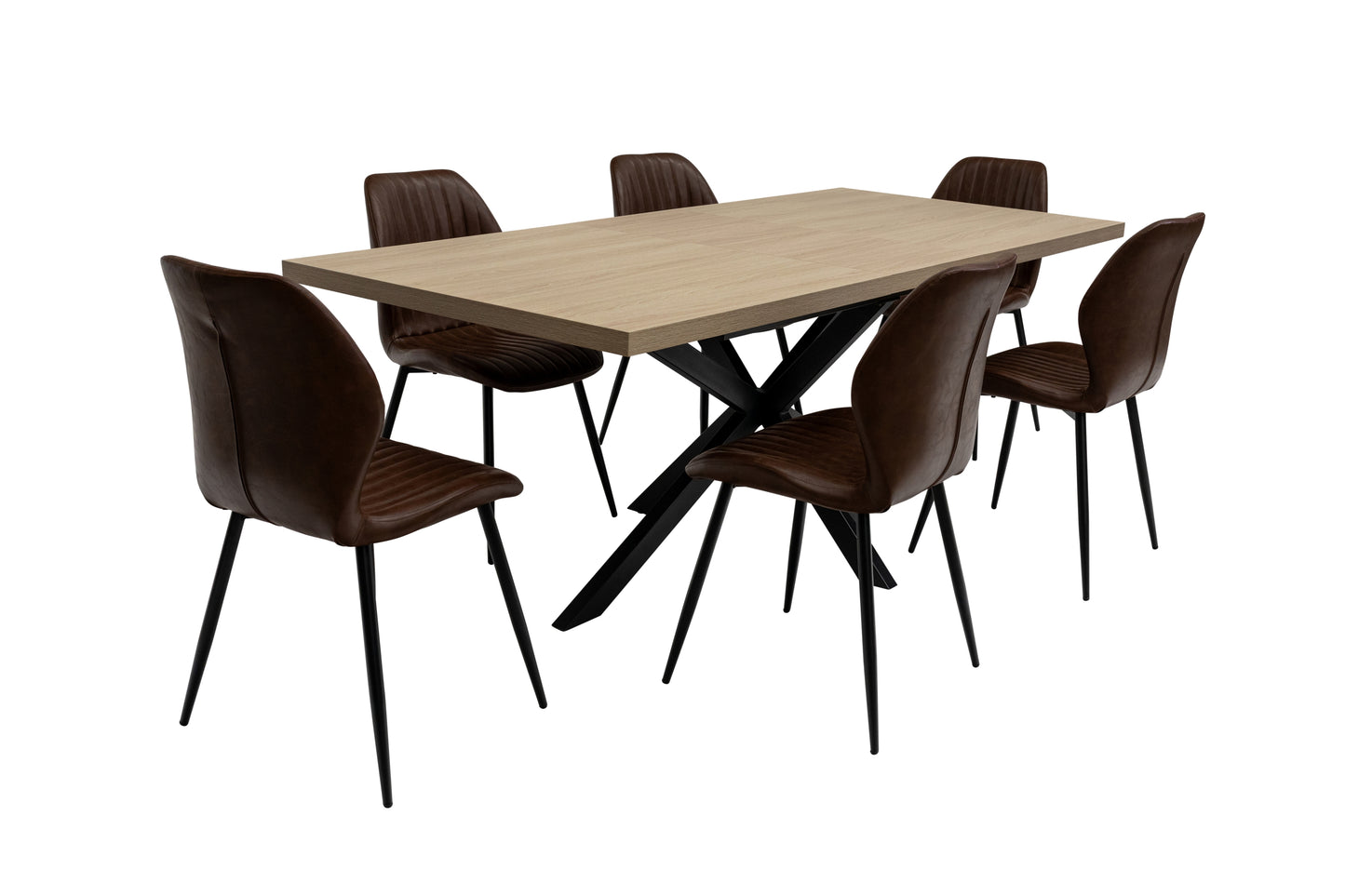 Willow 1.6m Extending (+40cm) Light Oak Dining Table Set + 6x Denver Dining Chairs