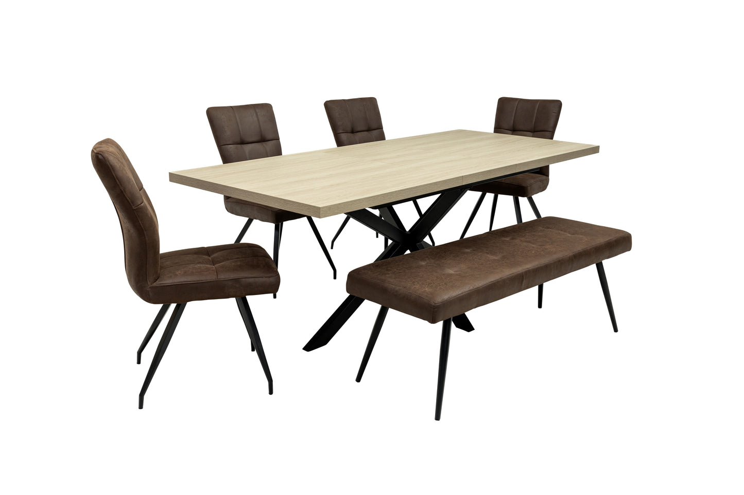 Willow 1.6m Extending (+40cm) Light Oak Dining Table Set + Kensington Dining Chairs & Bench
