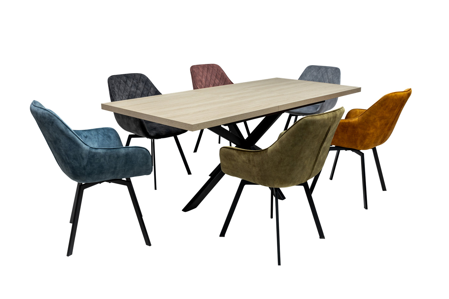 Willow 1.6m Extending (+40cm) Light Oak Dining Table Set + Orbit Dining Chairs