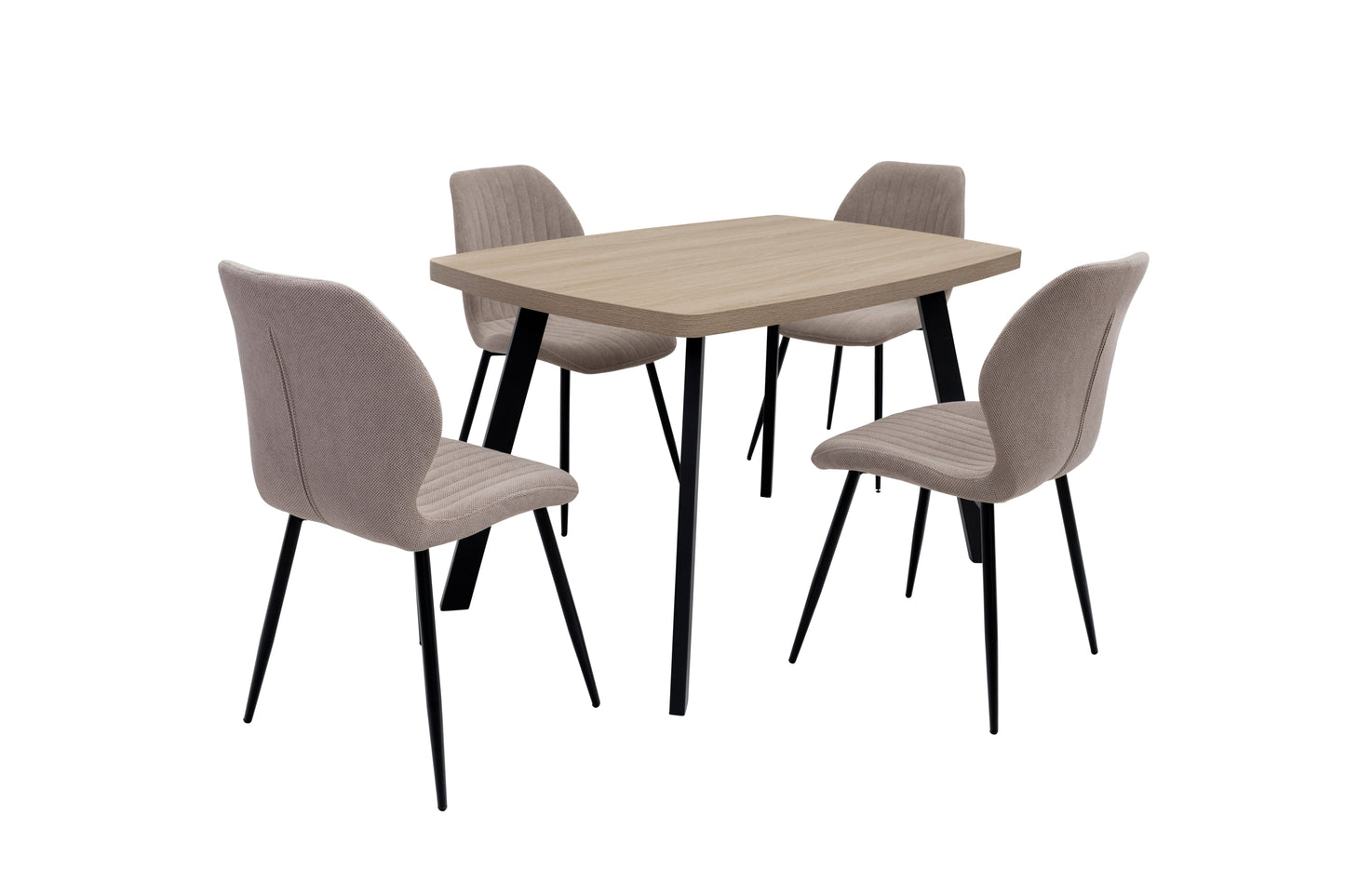 Willow 1.2m Light Oak Dining Table Set + Windsor Mocha Fabric Dining Chairs