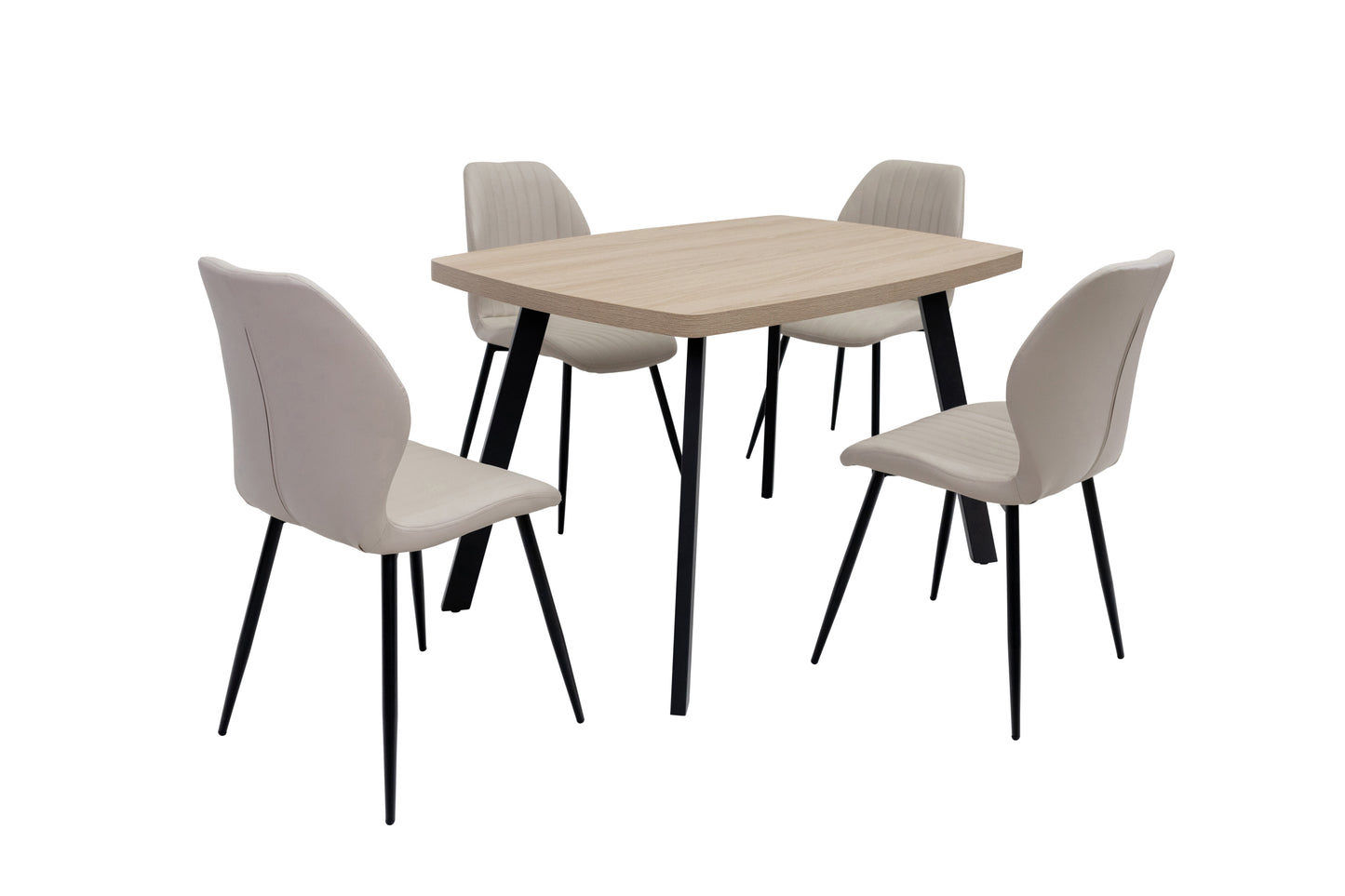 Willow 1.2m Light Oak Dining Table Set + Prague Stone Faux Leather Dining Chairs