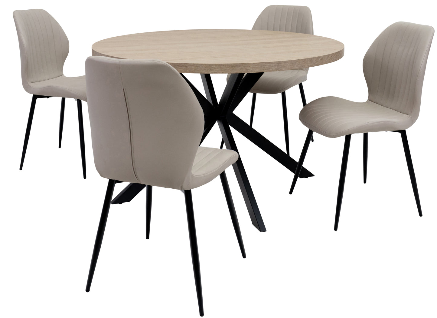 Willow 1.2m Light Oak Round Dining Table Set + Santorini Dining Chairs