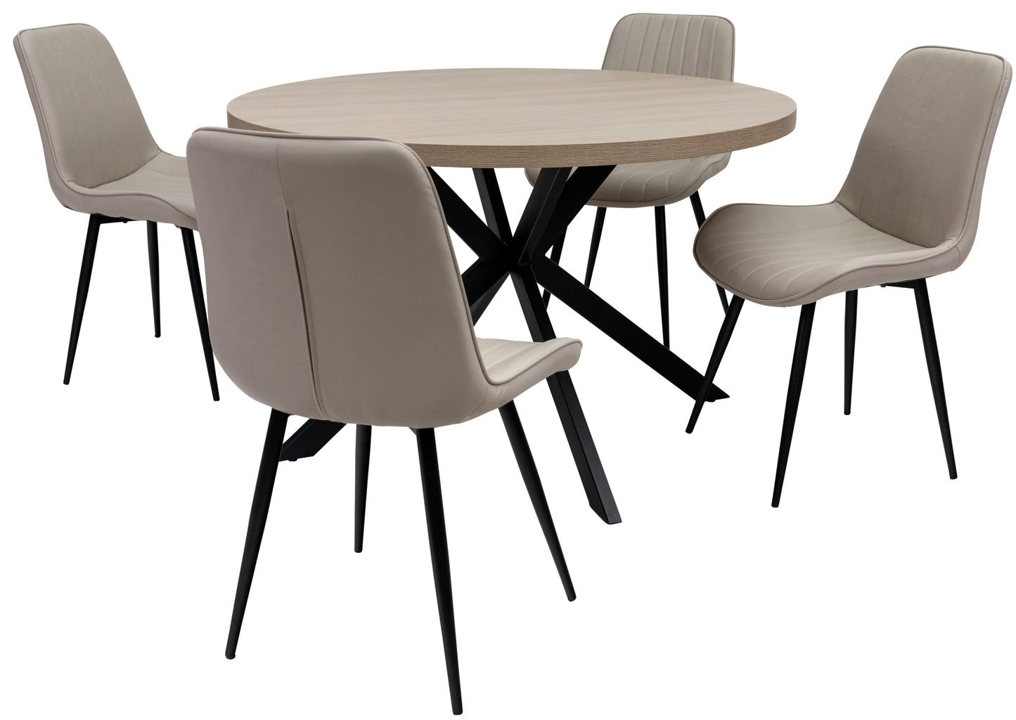 Willow 1.2m Light Oak Round Dining Table Set + Prague Dining Chairs