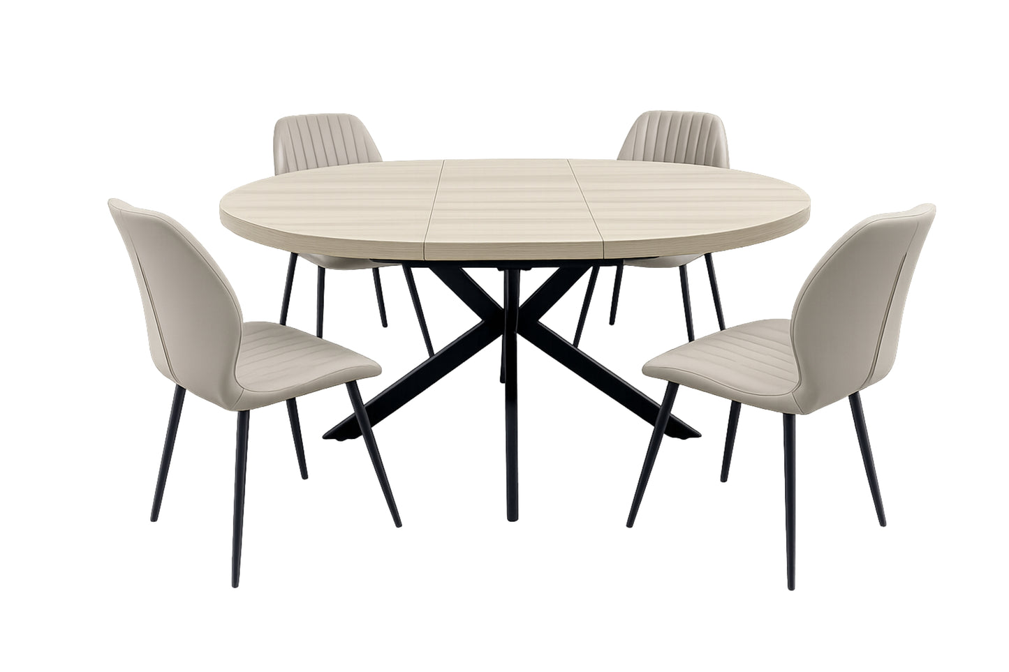 Willow 1.2m Extending (+40cm) Light Oak Round Dining Table Set + Santorini Dining Chairs
