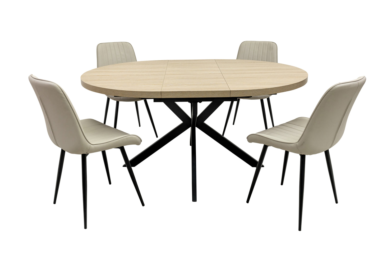 Willow 1.2m Extending (+40cm) Light Oak Round Dining Table Set + Prague Dining Chairs