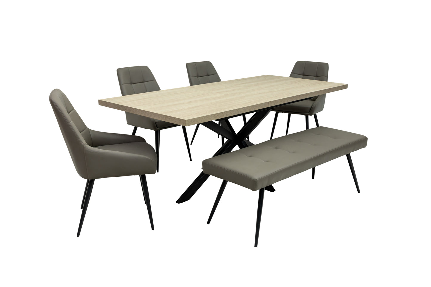 Willow 1.6m Light Oak Dining Table Set + Naples Chairs & Dining Bench