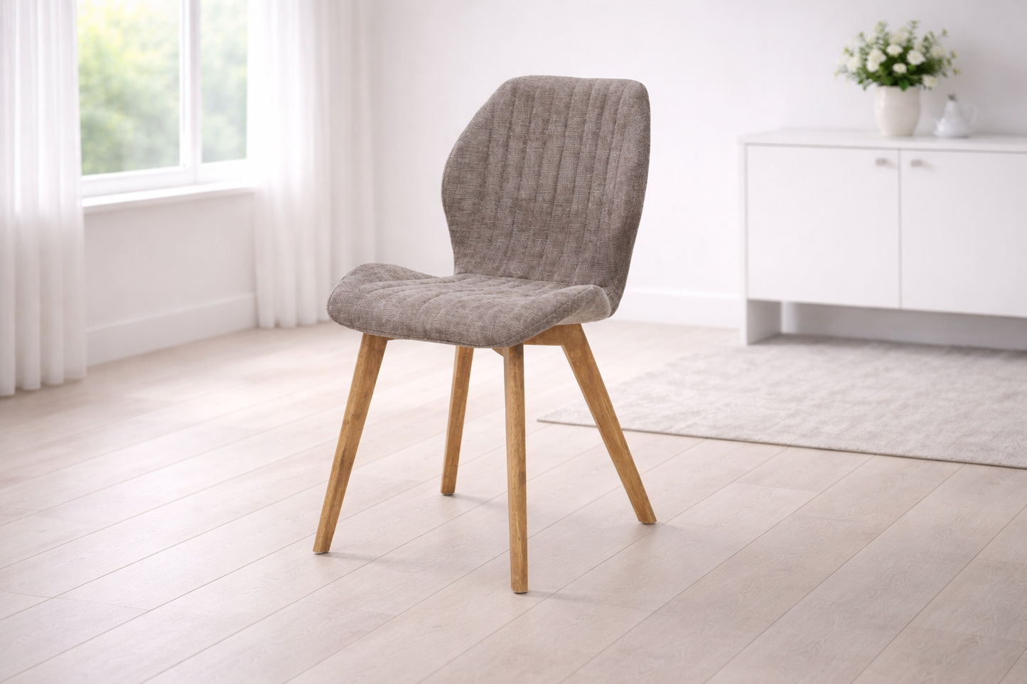 Willow 1.2m Light Oak Dining Table Set + Windsor Mocha Fabric Dining Chairs
