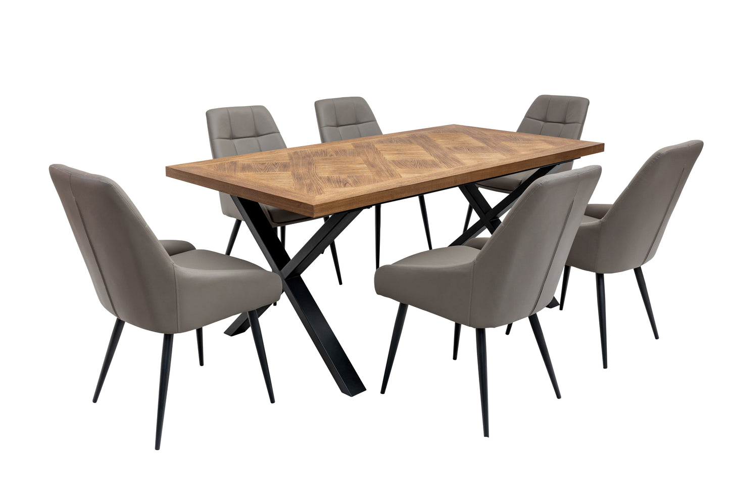 Elmstead 1.8m Medium Elm Veneer Table Set + 6x Naples Taupe Faux Leather Dining Chairs