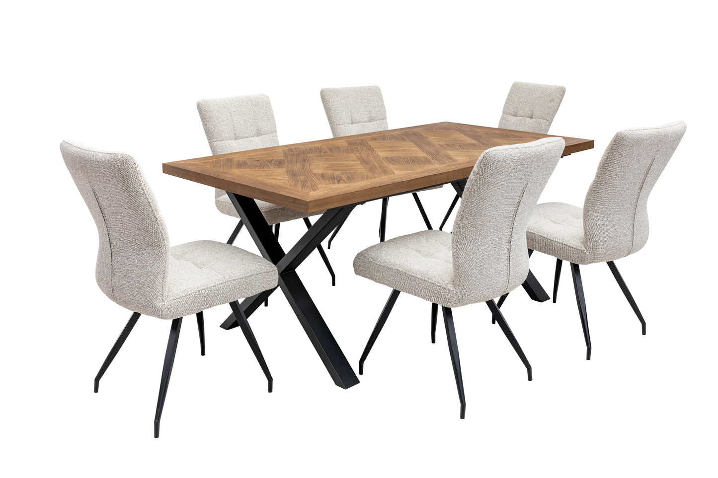 Elmstead 1.8m Medium Elm Veneer Table Set + 6x Carter Fabric Dining Chairs