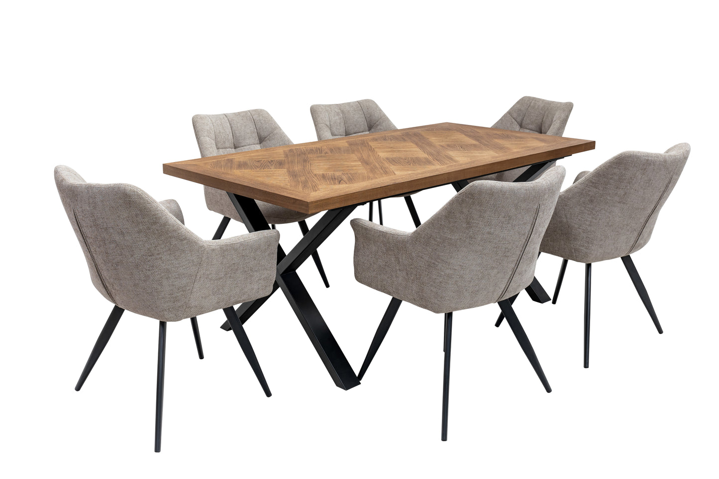 Elmstead 1.8m Medium Elm Veneer Table Set + 6x Willow Fabric Dining Chairs