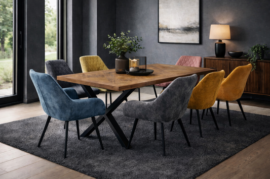 Elmstead 1.8m Medium Elm Veneer Table Set + 6x Orbit Swivel Chairs
